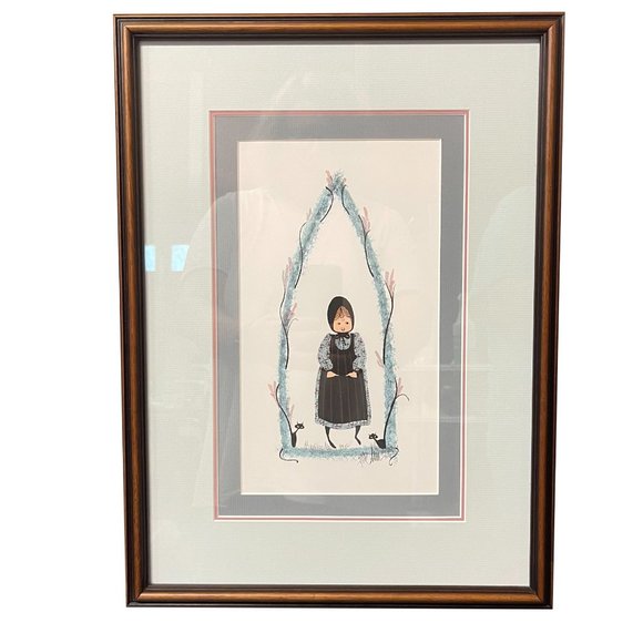 P. Buckley Moss Amish Girl Black Cats Signed  Numbered Matted Framed 1991 - Picture 1 of 7